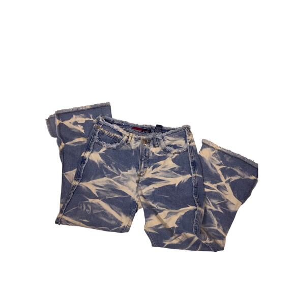 Vintage Y2K Younique Wide Leg Jeans Sz 5 Small Distressed Frayed Patterned Denim - Picture 1 of 6